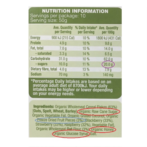 Ingredients list Golden Vale Muesli