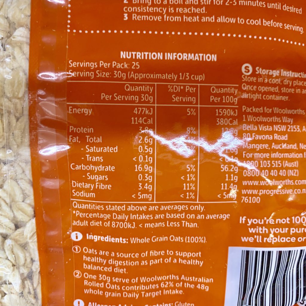 Rolled Oats Nutrition Information